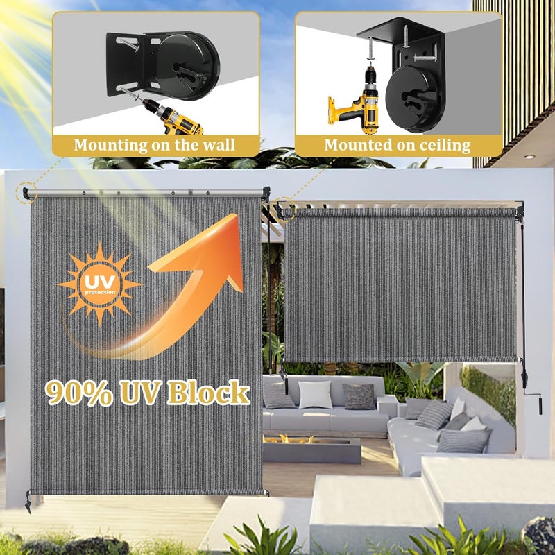 Shade&Beyond Outdoor Roller Shades with Splicing Design, 7' W x 8' H Cordless Patio Roll Up Blinds, Exterior Shade Cloth Roll for Porch, Gazebo, Pergola, Balcony, Gray - Image 4